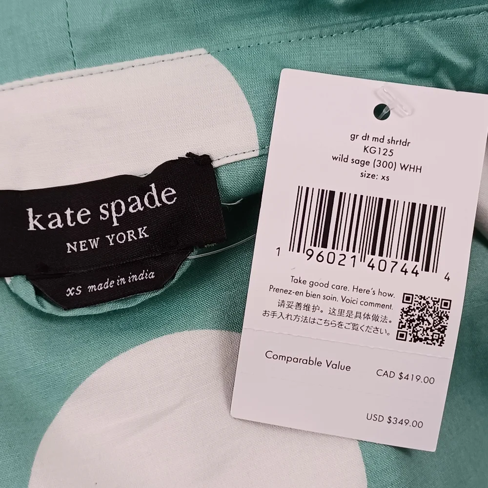 Kate Spade Grand Dot Midi Shirtdress Size XS Women Preppy Pockets Cotton Blend